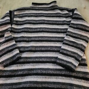 Valerie Stevens Black and Gray Striped Turtleneck Sweater Size PL